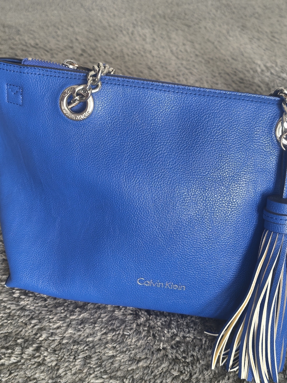 Calvin Klein Blue Leather Shoulder Bag with Tassel